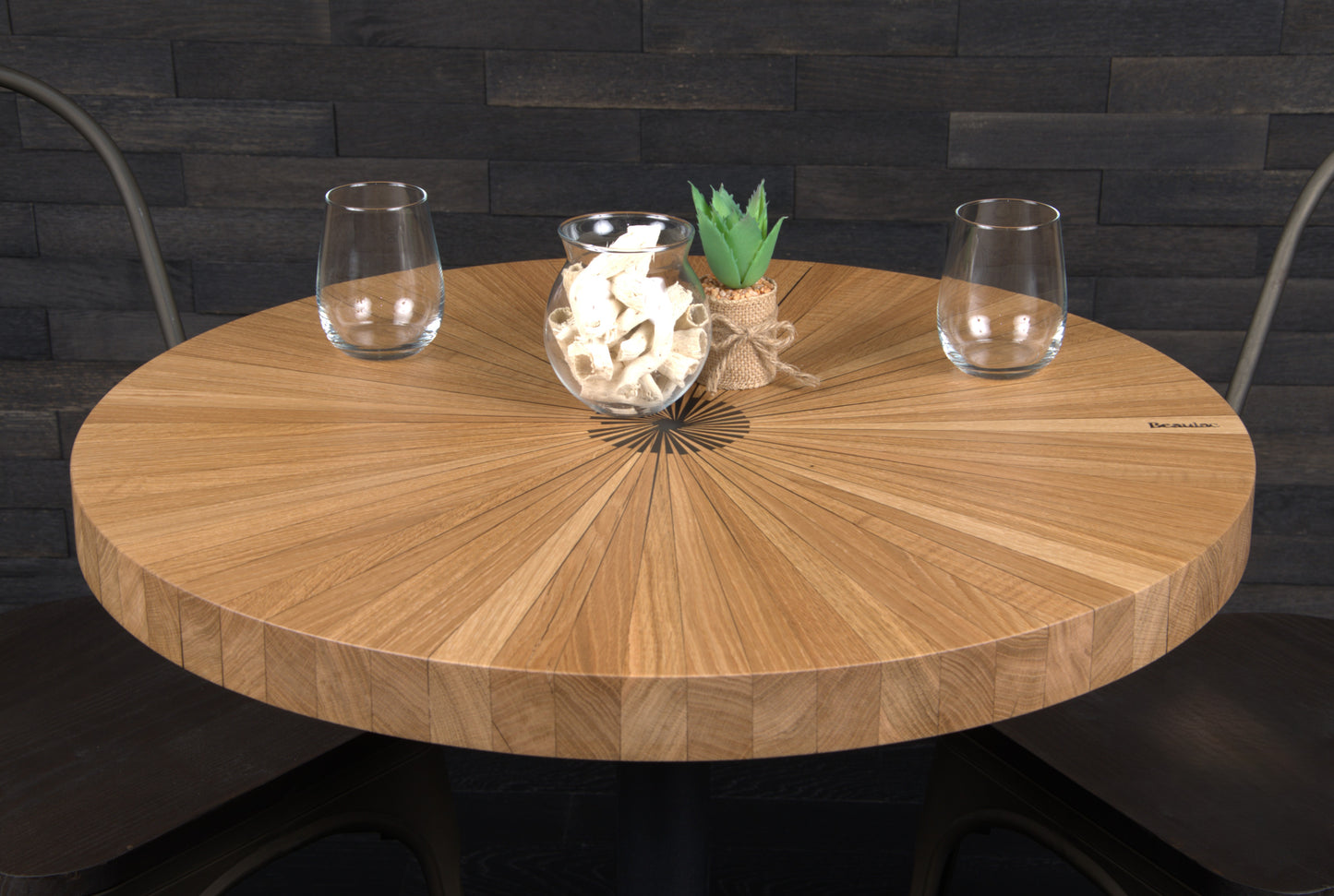 PLATEAU CHENE 680 MM  " BISTROT & SOLEIL " RESINE BLACK ICE (N° A073)