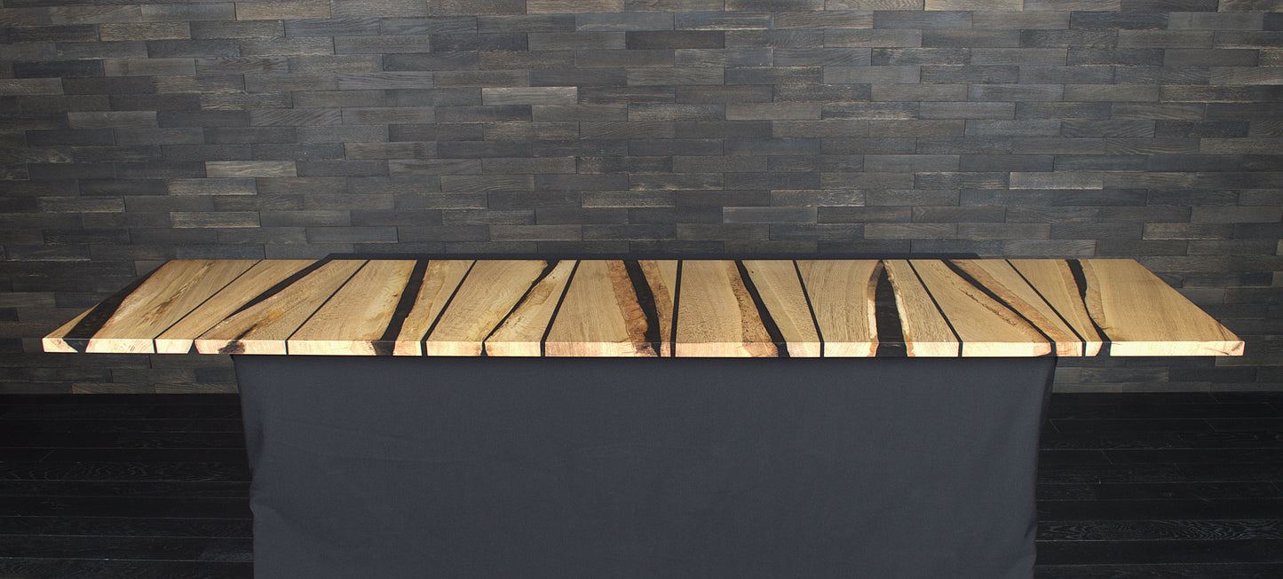 Plan de travail chêne massif & résine RUSTY EXPRESSO 2400X600mm vernis mat (N°A113)