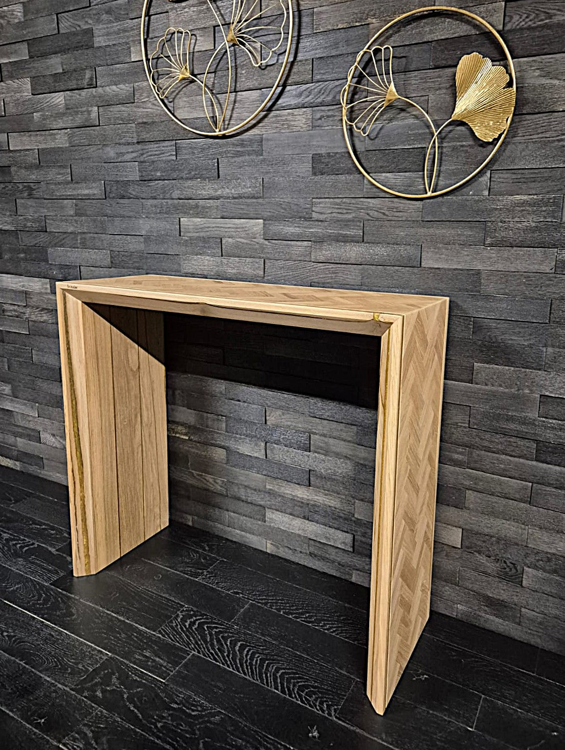 Console murale "YIN YANG" chêne 950X860 mm résine gold vernis mat (N°A166)