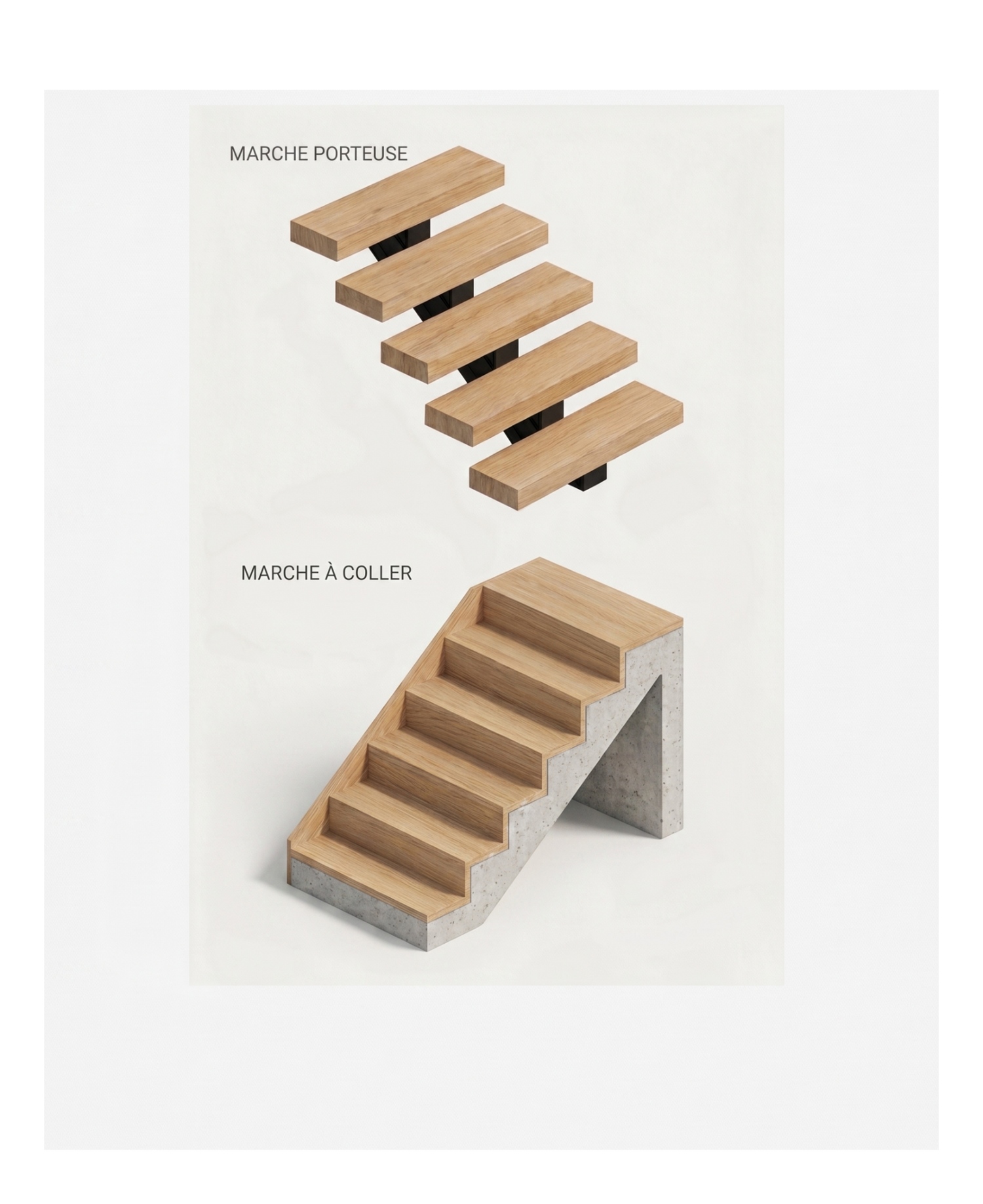 Marches d’escalier en bois massif façonnées à la main, finition artisanale révélant les singularités naturelles du bois