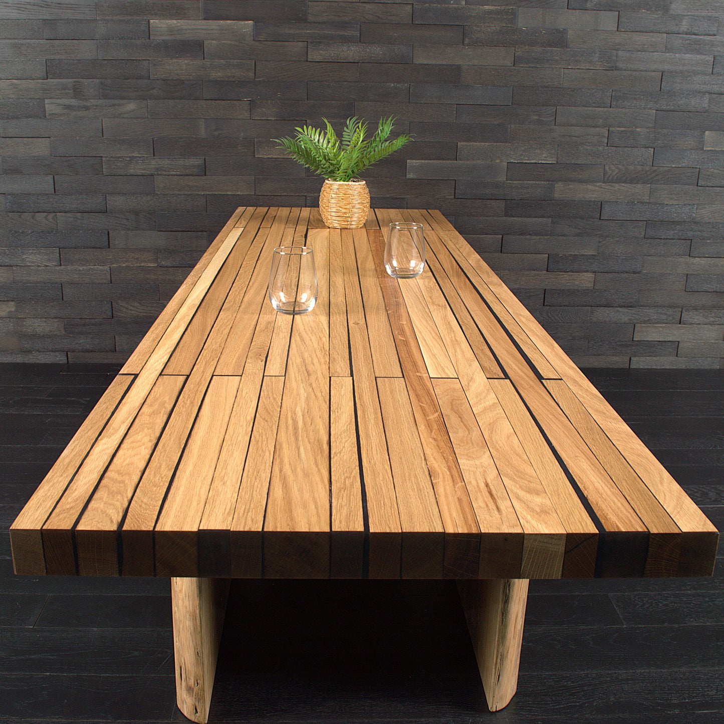 Plan de travail chêne massif résine noir 2000X600mm vernis mat N°A101