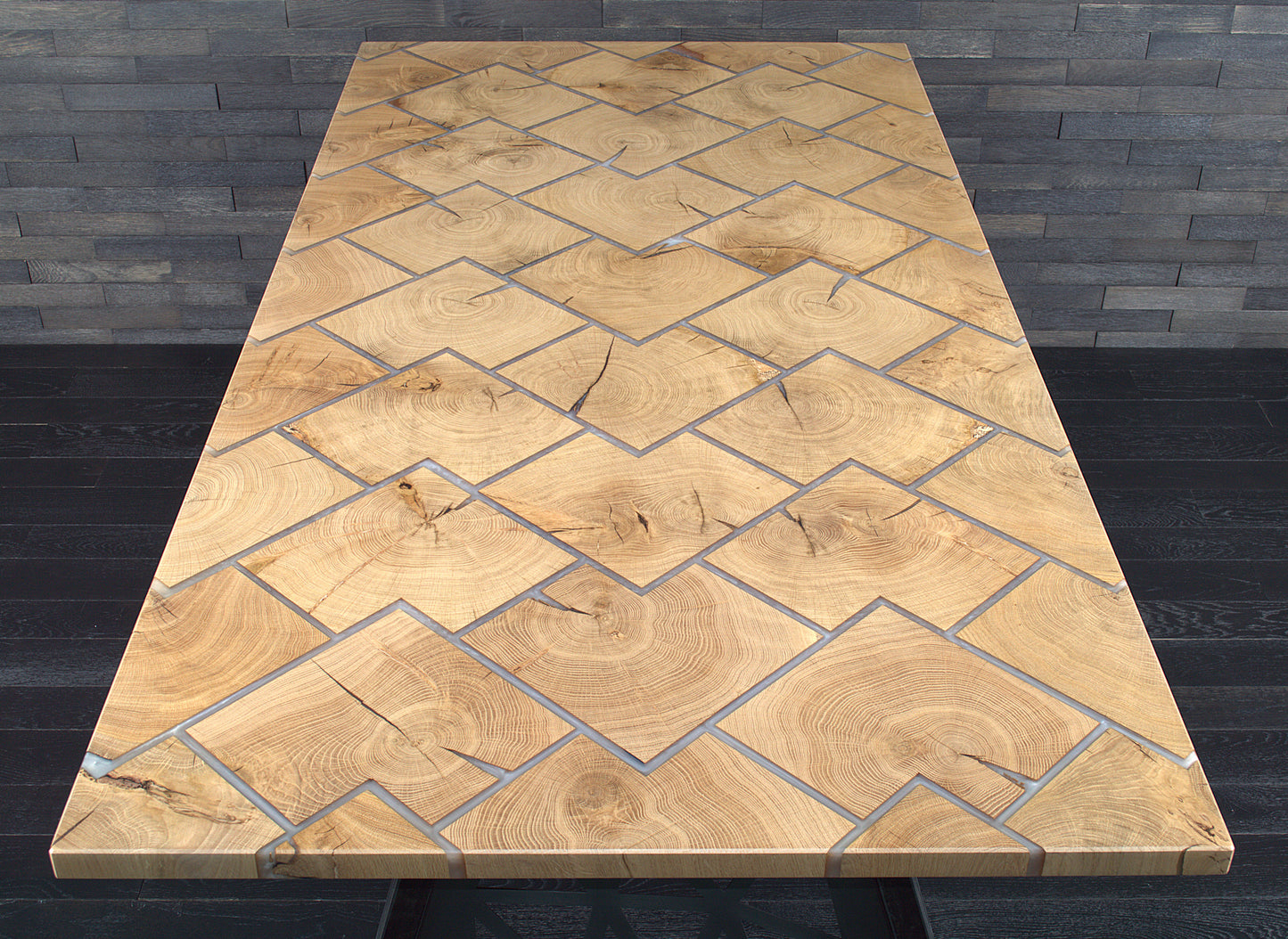 Plateau "VIKING" chêne massif 1800X900mm résine snow white  vernis mat (N°A125)