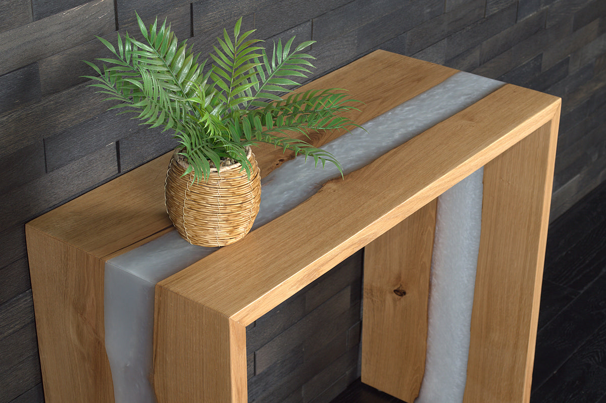 Console murale chêne résine Snow white 857X380Xht755mm  (N°A188)