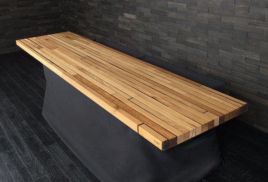 Plan de travail chêne massif résine noir 2400X600mm bords droits vernis mat N°A100