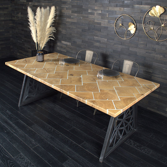 Plateau "VIKING" chêne massif 2000X1000mm résine Blanche N°A126