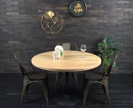 Plateau chêne massif rond 1100mm bord droit vernis Oceanic (N°A115)