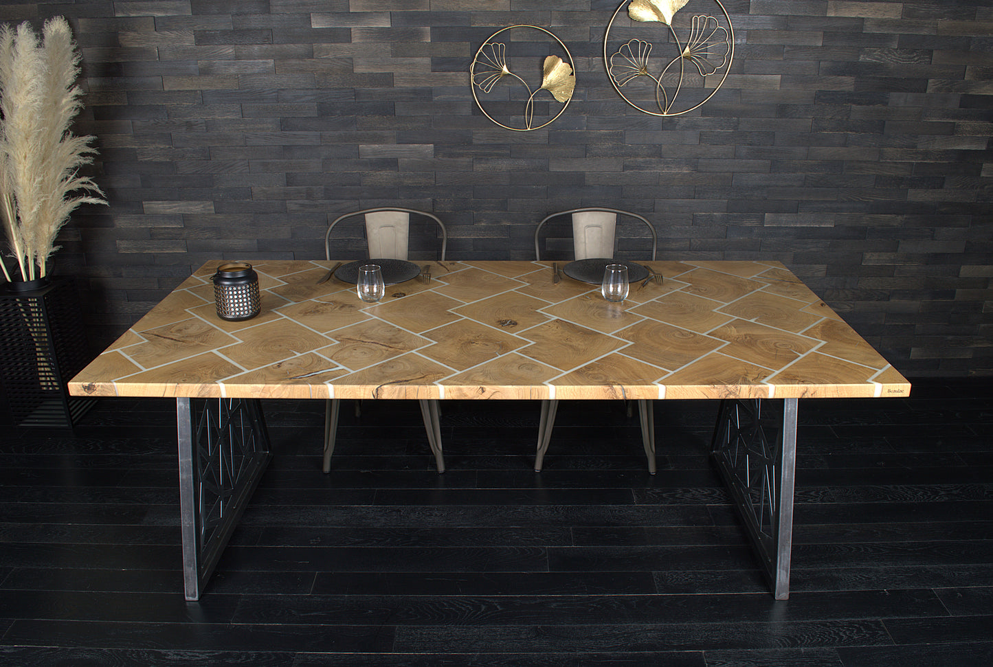 Plateau "VIKING" chêne massif 2000X1000mm résine Blanche N°A126