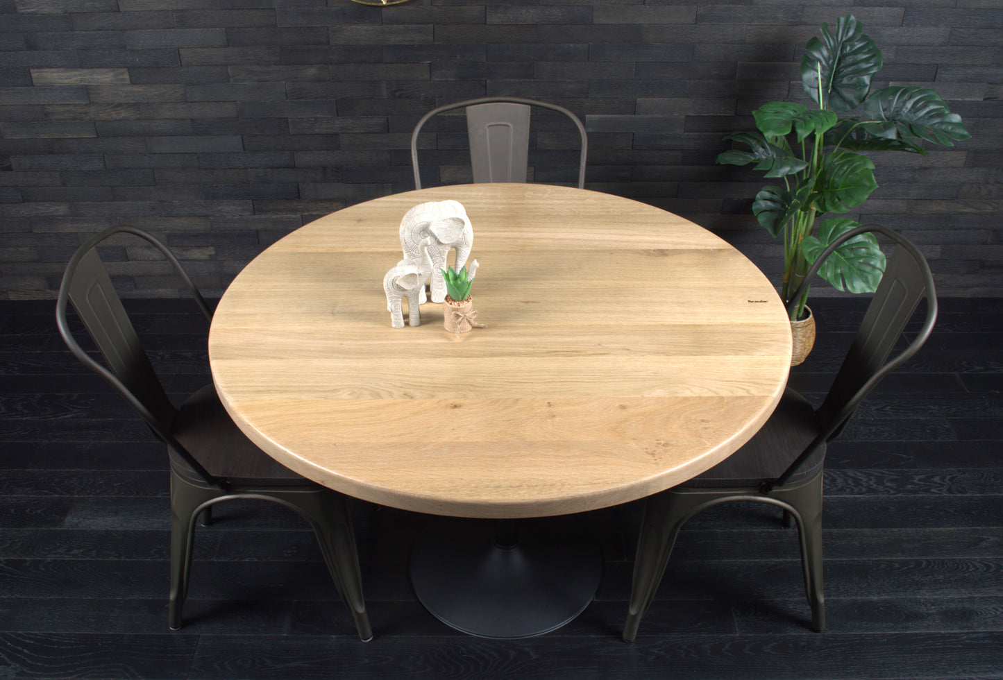 Plateau chêne massif rond 1100mm bord droit vernis Oceanic (N°A115)