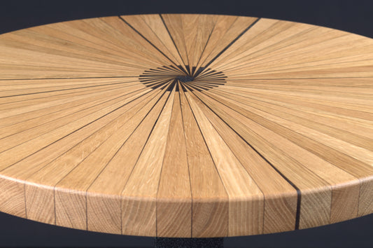 Plateau chêne Diam 600mm bistrot "soleil " vernis BORDS DROITS (A052)