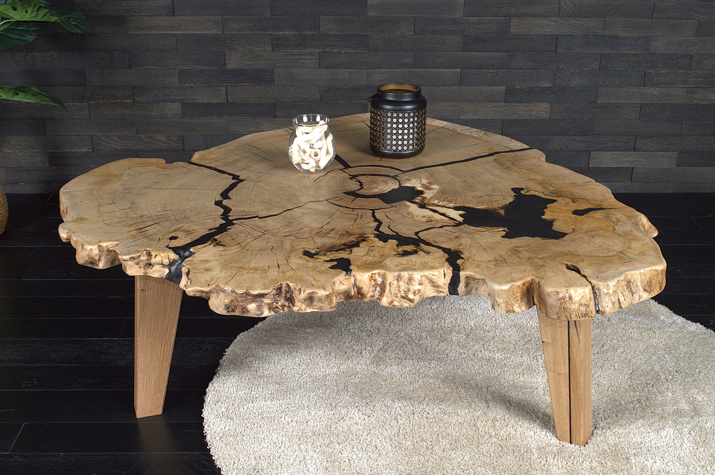 Table basse "Souche" chêne résine Blackice 1200X1050X45mm (N°A173)