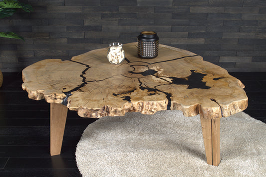 Table basse "Souche" chêne résine Blackice 1200X1050X45mm (N°A173)