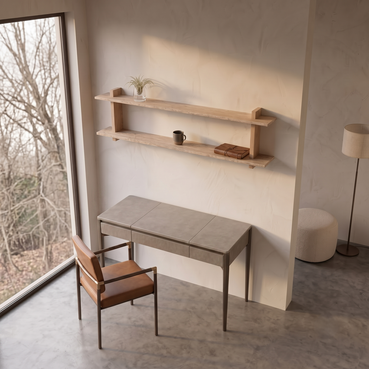 Etagère chêne brut bord Edge Nature 2 tablettes 1600X200-250X20mm (N°A182)