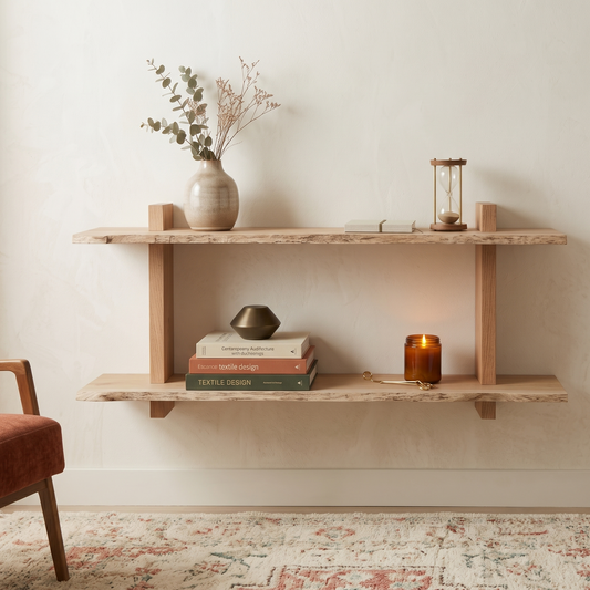 Etagère chêne brut bord Edge Nature 2 tablettes 1200X200-250X20mm (N°A176)