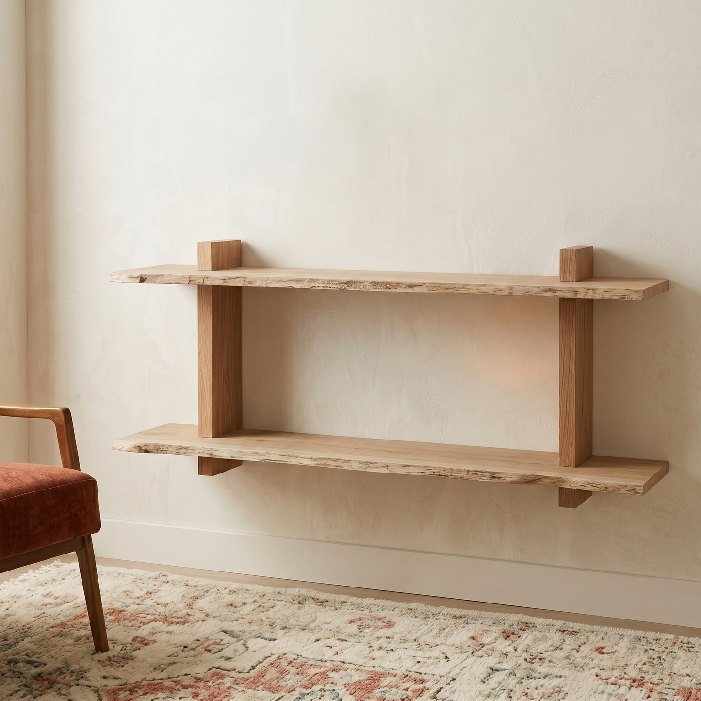 Etagère chêne brut bord Edge Nature 2 tablettes 1200X200-250X20mm (N°A176)