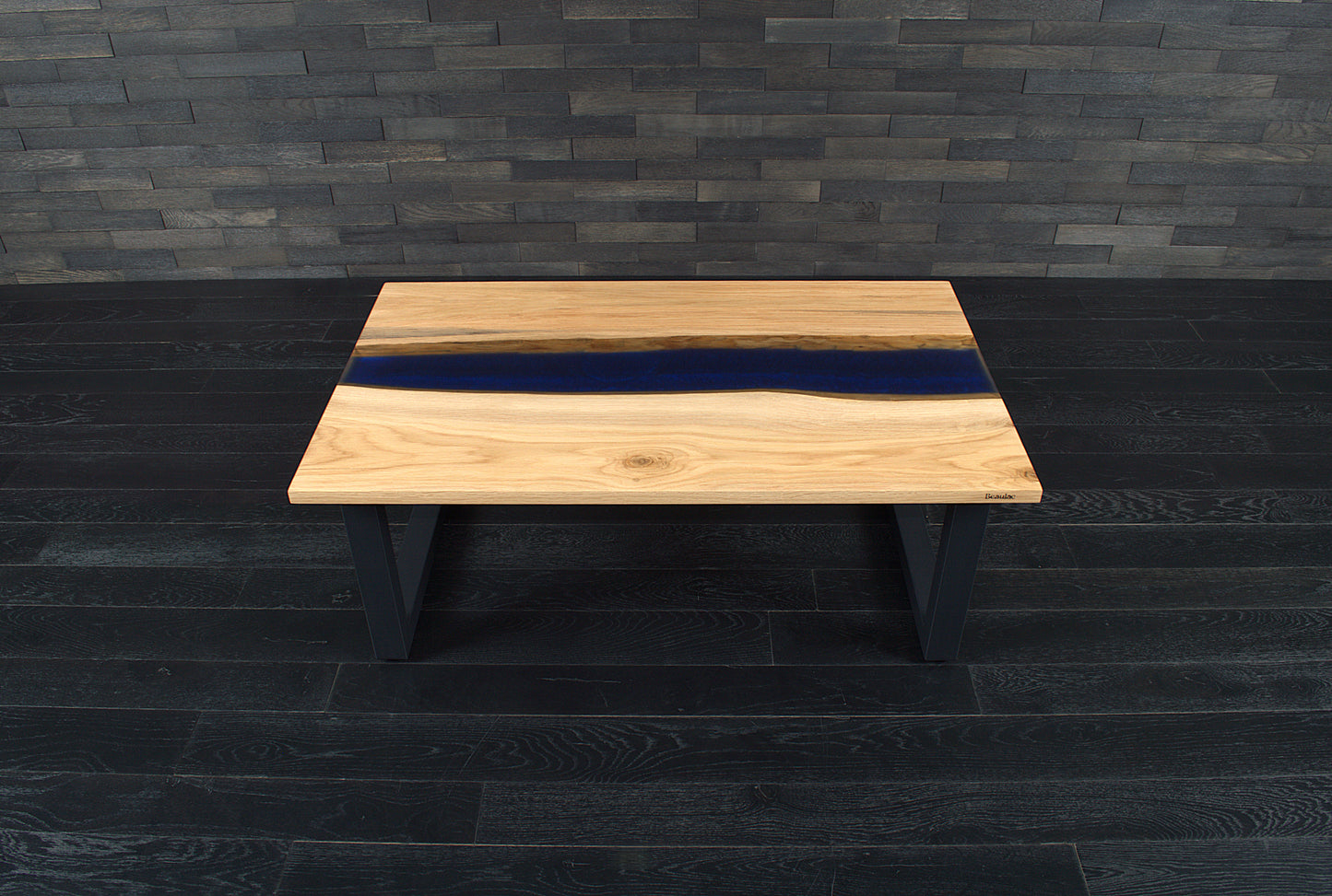 Table basse "Rivière" chêne & résine Deepsea 1000X600mm vernis satiné N°A133